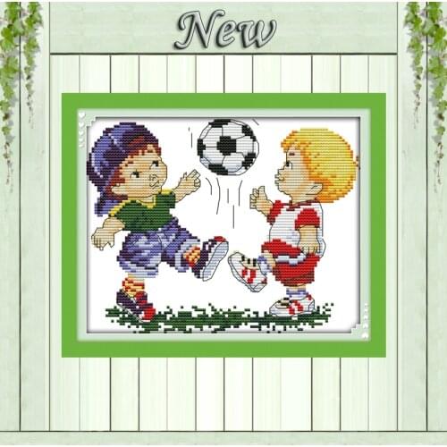 I love sports boys football cartoon paintings counted Print on canvas DMC 11CT 14CT Cross Stitch Needlework kits embroidery Sets