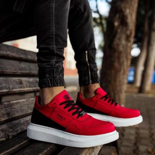 Knack High Bottom Casual Sheepskin Shoes 040 Red Male Seasonal Orthotic Insole Style Sport Lace-Up Sneaker Spring and Summer Fashion