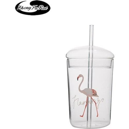 Creative water cup heat-resistant and heat-resistant glass cup with straw transparent water cup home juice milk cup lemonade cup
