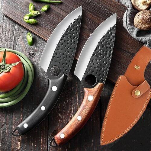 Kitchen Knife Stainless Steel Serbian Style Forged Chef Knife Meat Cleaver Fishing Knife Boning Butcher Knife with Cover