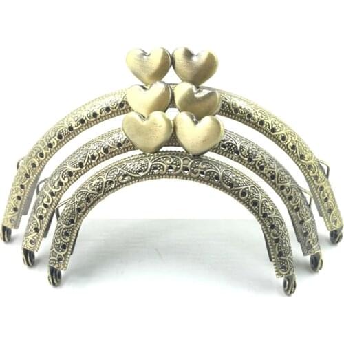 KISSDIY 10pcs/lot 8.5 /10.5 /12.5cm Antique Bronze Silver Heart Semicircle Metal Purse Frame kiss clasp Handle for Bag Sewing