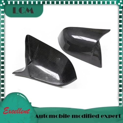 2021 For-Tesla Model Y Add On Style OX Horn Look Real Dry Carbon Fiber Body Side Rear View Mirror Cover