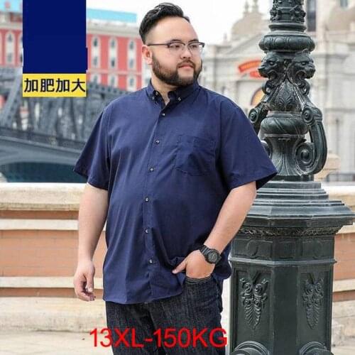 8XL 10XL Summer Men Dress Shirt Short Sleeve Plus Size Big 9XL Shirt Wedding 13XL Business Navy Blue Purple Formal Office Shirts