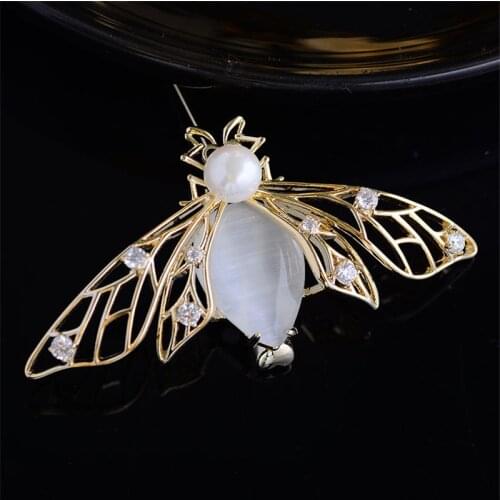 OKILY Gorgeous Insect Brooches for Women Men Coat Suit Scarf Accessories Jewelry Delicate Opal Bee Brooch Pin Xmas Gift