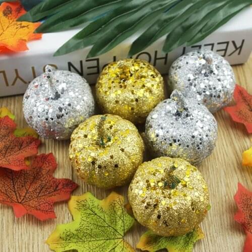 Pack of 12 Mini Artificial Pumpkins Halloween Thanksgiving Autumn Theme Party Decoration Golden Silver