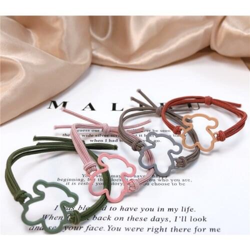 Women Cute Hair Rope Set 3/4/5pcs Elastic Rubber Hairbands for Girl Colorful Hollow Bear Metal Bow Headwear Hair Accessories