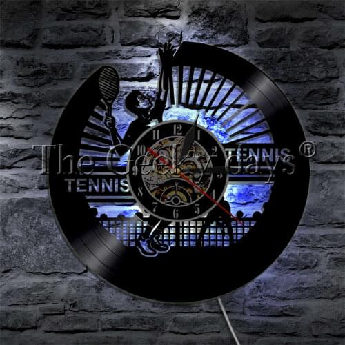 Tennis Match Vinyl Record Wall Clock Modern LED Wall Light Sport Tennis Player Decorative Lighting For Tennis Lover Gift