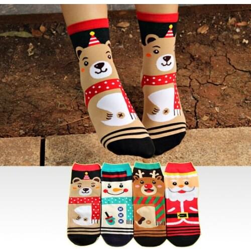 High quality women cartoon socks 4 pairs/lot autumn-winter cute cartoon cotton sock womens colorful funny christmas socks