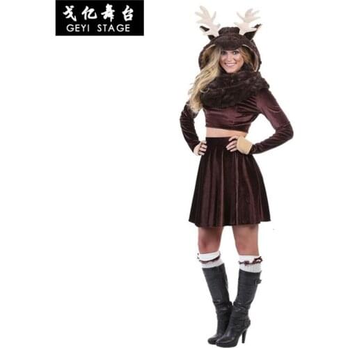 New Christmas deer costumes for the merry kid Christmas deer cosplay dress funny animal clothing for the women in the hood