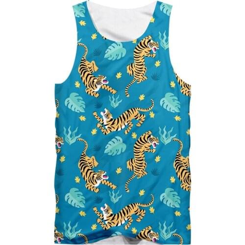 OGKB 2020 3D Tank Tops Men 's Cool Sleeveless Shirts 3D Cool Tiger Leaves Print Design Summer Fashion Casual Tops Vest Plus Size