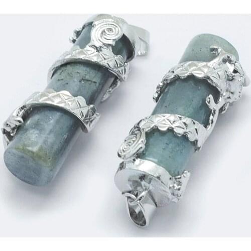 Pandahall 10pc Natural Labradorite Pendants Column with Dragon with Alloy Findings DIY Jewelry Finding Making Necklace Wholesale