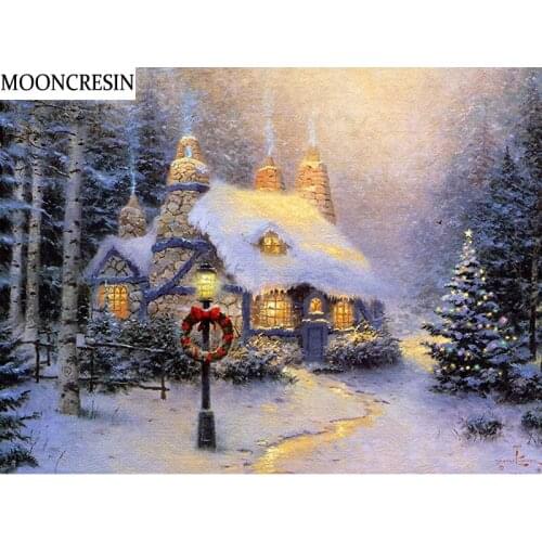 Full Square Diamond Painting Landscape Snow House Needlework Cross Stitch Diamond Embroidery Arts Crafts Sewing Christmas Decor