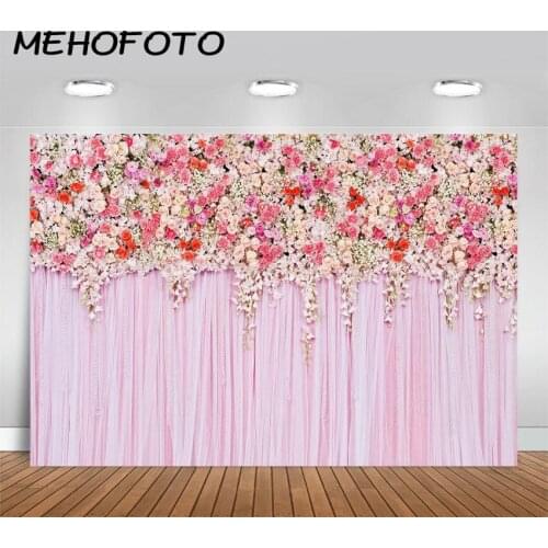 MEHOFOTO Pink Hanging Flower Printed Photobooth Backdrop Wedding Party Banner Floral Birthday Baby Shower Photography Background