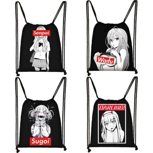 Waifu Otaku Backpack Sugoi / Darling / Senpai Travel Bags Women Canvas Drawstring Bag Fashion Shoulder Bag Boys Girls Book Bags