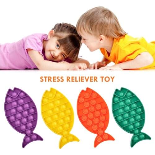 Fish Shape Push Bubble Fidget Sensory Toy Focus Training Tabletop Game Puzzle Reusable Bubble Game Vent Toy Squeeze Toy