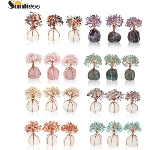 Sunligoo Money Tree Natural Rose Quartz Tumbled Stones Feng Shui Wealth Ornament Tree of Life Healing Crystals Reiki Home Decor