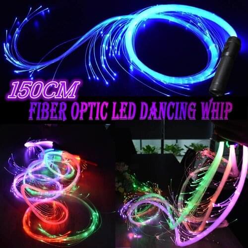 LED Fiber Optic Whip Strip Light 360° RGB Multi-Mode Flashlight Show Music Dance Festival Battery Operated