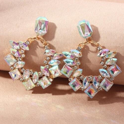 Creative Women Geometric Eardrop Glitter Rhinestone Hoop Ear Stud Earrings Gift