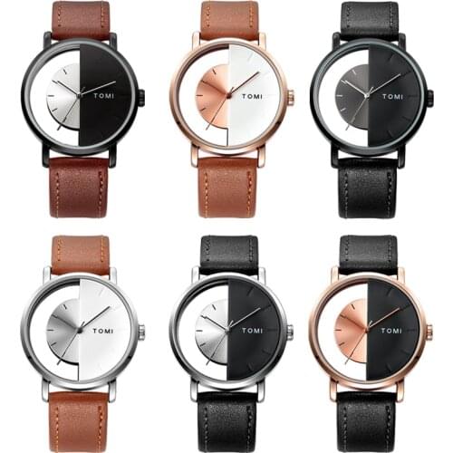 Unique Watch Creative Half Transparent Unisex Watch For Men Women Couple Geek Stylish Leather Wristwatch Fashion Quartz-watch