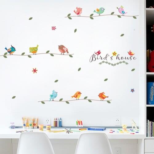 Tree branch birds home wall stickers home decor childrens room flower branch bonsai wall decals diy mural art posters