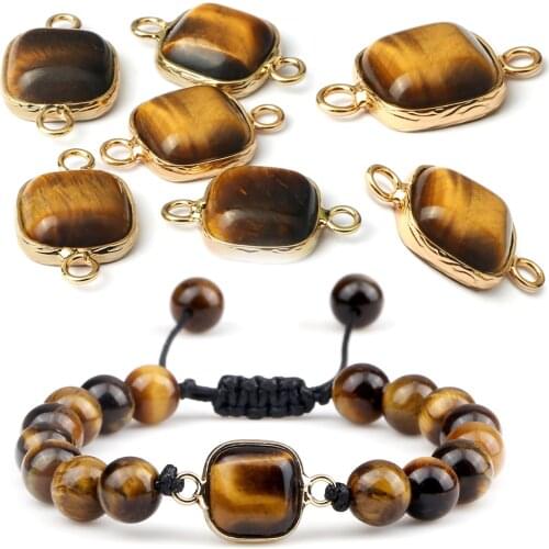 High Quality Tiger Eye Rounded Square Pendant With Alloy Hole Charm DIY Bracelet Necklace Jewelry Making Finding Accessories New