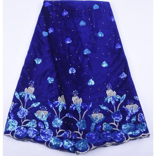 Zhenguiru High quality blue velvet cloth African fabric colorful French lace fabric flowers Nigeria fabric for women party A2014