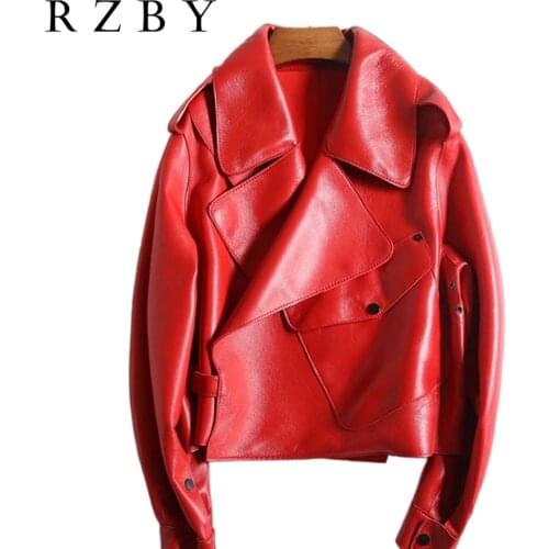Women Genuine Leather Jacket Natural Real Sheepskin Fur Motorcycle Turndown Collar Loose 가죽자켓 Punk Chaquetas De Mujer RZBY255