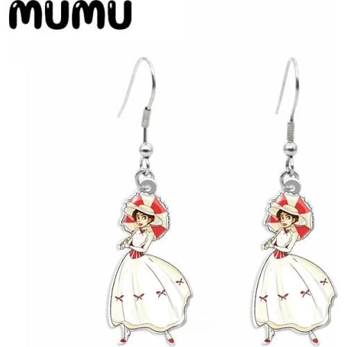 2020 New Mary Poppins Dangle Earring Flower Hat Acrylic Earrings Handmade Jewelry Epoxy Resin Fish Hook Earring
