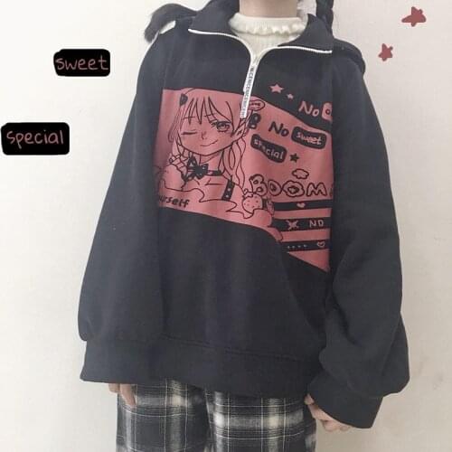 Original Design Cute Womens Manga Print Hooded Pullover Winter Fall Long Sleeve Hoodies Sweatshirt Girls 2018 Autumn Harajuku