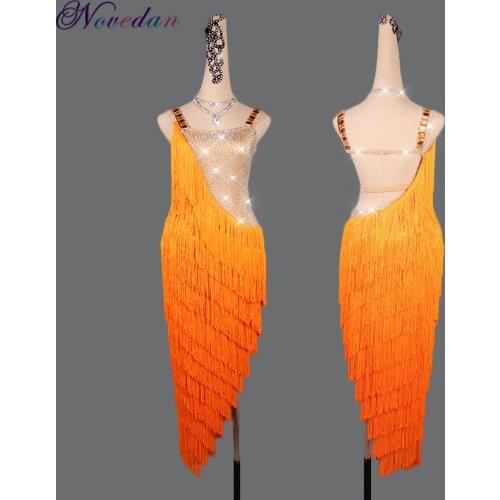 New 2020 Luxury Latin Dance Dress Performance Costume Sexy Sling Diamond Tassel Dress For Women Girls Stage Competiton Clothing