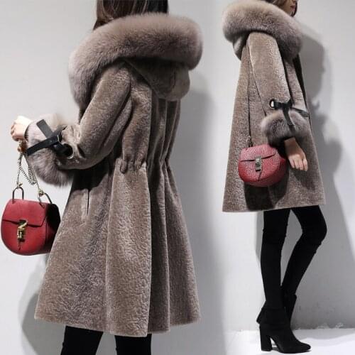2020 Women Faux Coat Winter Thick Warm Long Coats Fashion Hoody Large Fur Collar Overcoat Plus Size Outwear LX2639
