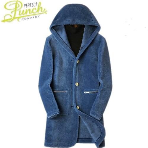 Coat Men Winter Wool Real Sheep Shearling Fur Long Coats Double-side Wear Suede Leather Jacket Veste L18-7201 MY1742