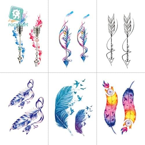1Sheets Super Beautiful Feather Tattoo Sticker 10 Different Designs Waterproof Body Temporary Fake Tattoo Arm Back Ankle