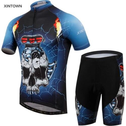 2016 Skull Style Mountain Racing Bike Cycling clothing Bib Sets/Breathable Bicycle Cycling Jerseys Short Sleeve Ropa Ciclismo