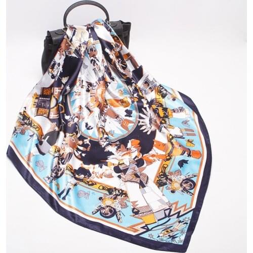 2020 90x90 myth Print Multipurpose women Silk twill scarf Satin square tie Hairband ladies foulard femme towel bufanda shawl