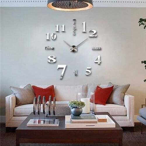 3D Large Wall Clock Mirror Sticker Big Watch Sticker Home Decor Unique Gift DIY black