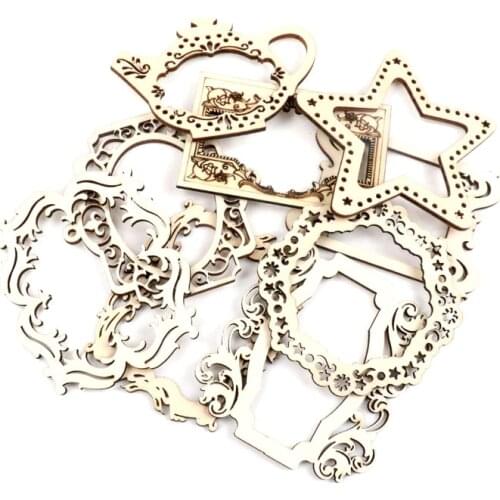 Chinese Style Retro Frame Lace Pattern Wooden Scrapbooking Sewing Home Decoration Craft Handmade Accessory 5pcs 50-75mm MZ409