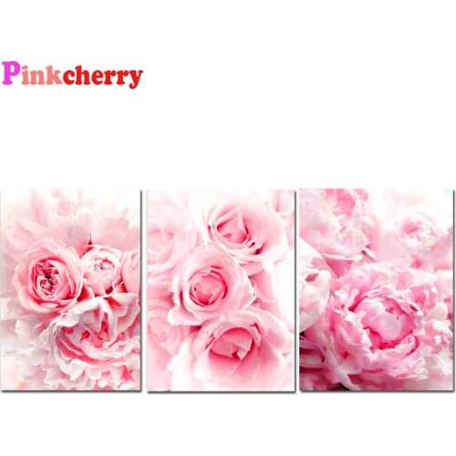 Diamond Painting Romantic Pink Rose Flower Full Square Round Diamond embroidery Cross stitch Diamond mosaic Triptych Art Gift