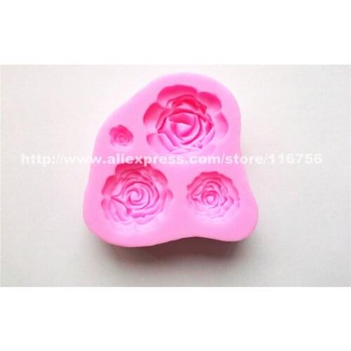 Free Shipping 4-Cavity Rose Shaped Silicone Mold Cake Decoration Fondant Cake 3D Food Grade Silicone Mould 009