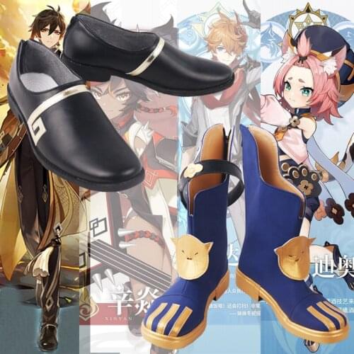 Genshin Impact Diona Zhongli Cosplay Shoes Boots Halloween Carnival Cosplay Costume Accessories