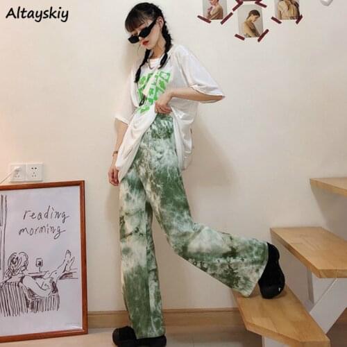 Casual Pants Women Loose Dye-tie High Waist Full Mopping Length Harajuku Streetwear Straight Trousers Womens Bf Chic New Fashion
