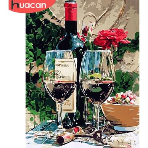 HUACAN DIY Painting By Numbers Wine Fruit Acrylic Painting Modern Pictures Coloring Paint By Numbers Home Decor For Living Room