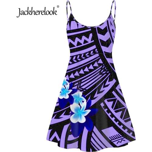 Jackherelook Polynesian Traditional Tribal Woman Spaghetti Strap Party Purple Dress Hawaiina Hibiscus Flower Boho Beach Dresses