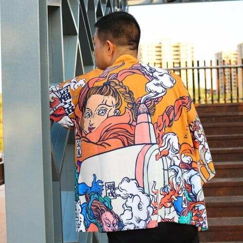 Kimono Men Japanese Kimono Traditional male kimono cardigan men harajuku streetwear samurai costume yukata male haori obi FF001