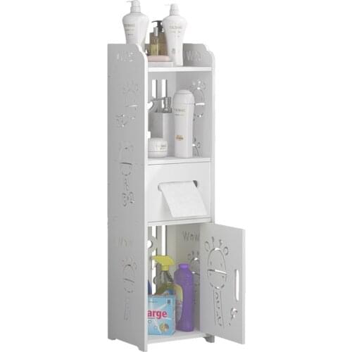 Small Bathroom Storage Corner Floor Cabinet with Doors and Shelves Thin Toilet Vanity Cabinet Narrow Bath Sink Organizer