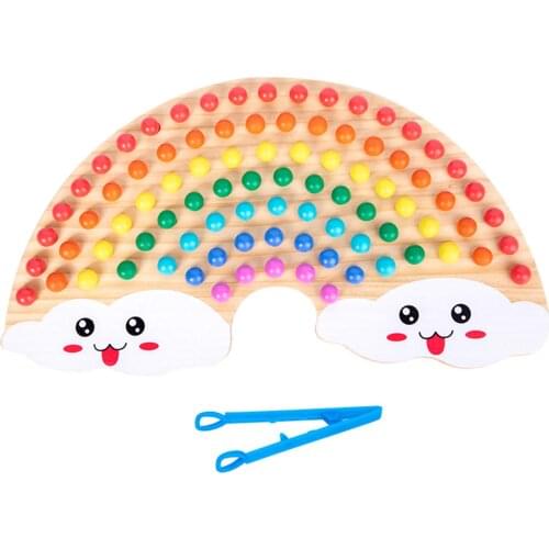 Toddlers Clip Rainbow Beads Game Montessori Practical Life Sensory Toys Pinball Tray Bead Educational Wooden Toys For Children
