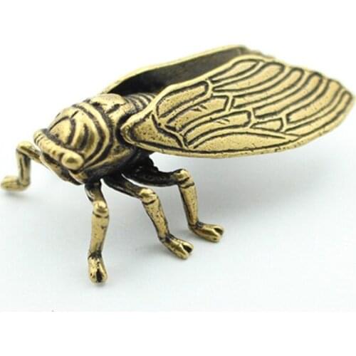 Copper Tabletop Cicada Chinese Handmade Collection Exquisite 3D Insect Brass Statue Tea Pet Vintage Home Office Decor