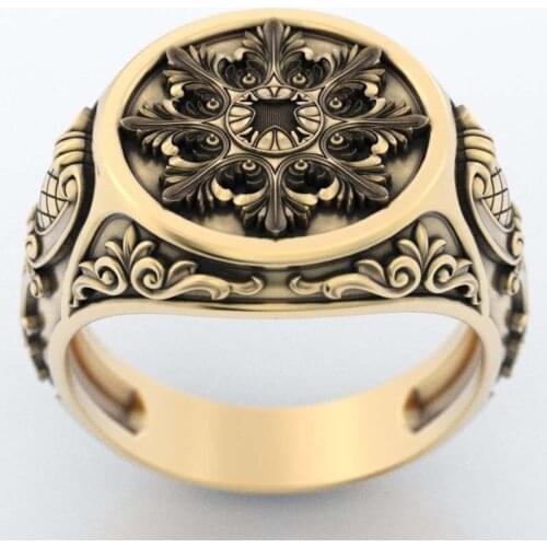 Milangirl Hot Sale Punk Complex Eight Petal Leaf Pattern Smear Neutral Zinc Alloy Ring for Men Friends Jewelry