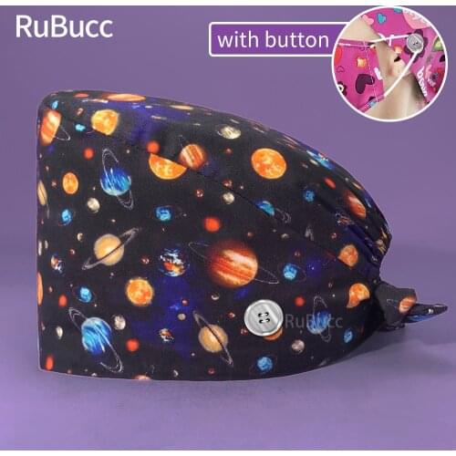 Fashion Print Scrubs Hat Cotton Nurse Bandage Men Adjustable Laboratory Scrubs Cap Women Surgical unisex spa Hat Pet Dust-Proof