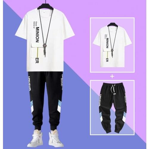 Mens Korean Casual Sport Suit 2021 New Running Sets Clothes Sports Joggers Training Man Set T SHIRT + Short Pants 2 Piece Set